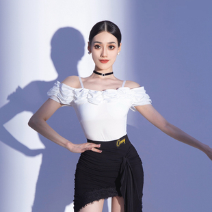 康尼拉丁舞服上衣女一字肩上装露肩连体上衣舞蹈练功服表演演出服