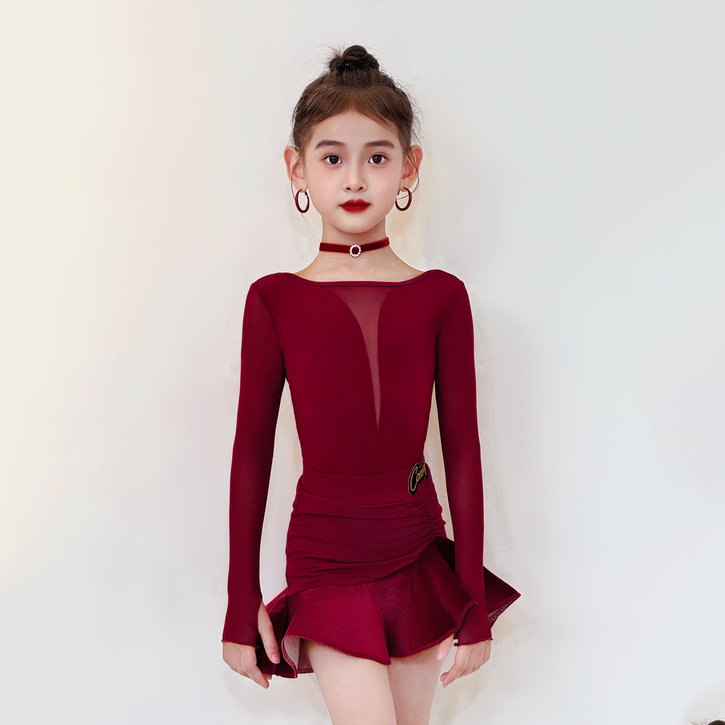 康尼拉丁舞裙新款女儿童分体长袖套装艺考训练服专业练习表演出服