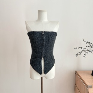 小姐姐格雷系辣妹针织抹胸秋冬收腰显瘦灰色内搭打底上衣