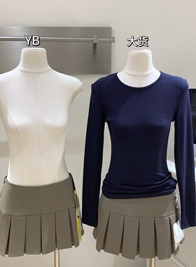 糯糯垂感灰色/黑色/藏青色/茶驼色/藏青格子百褶裙5162-0907-20