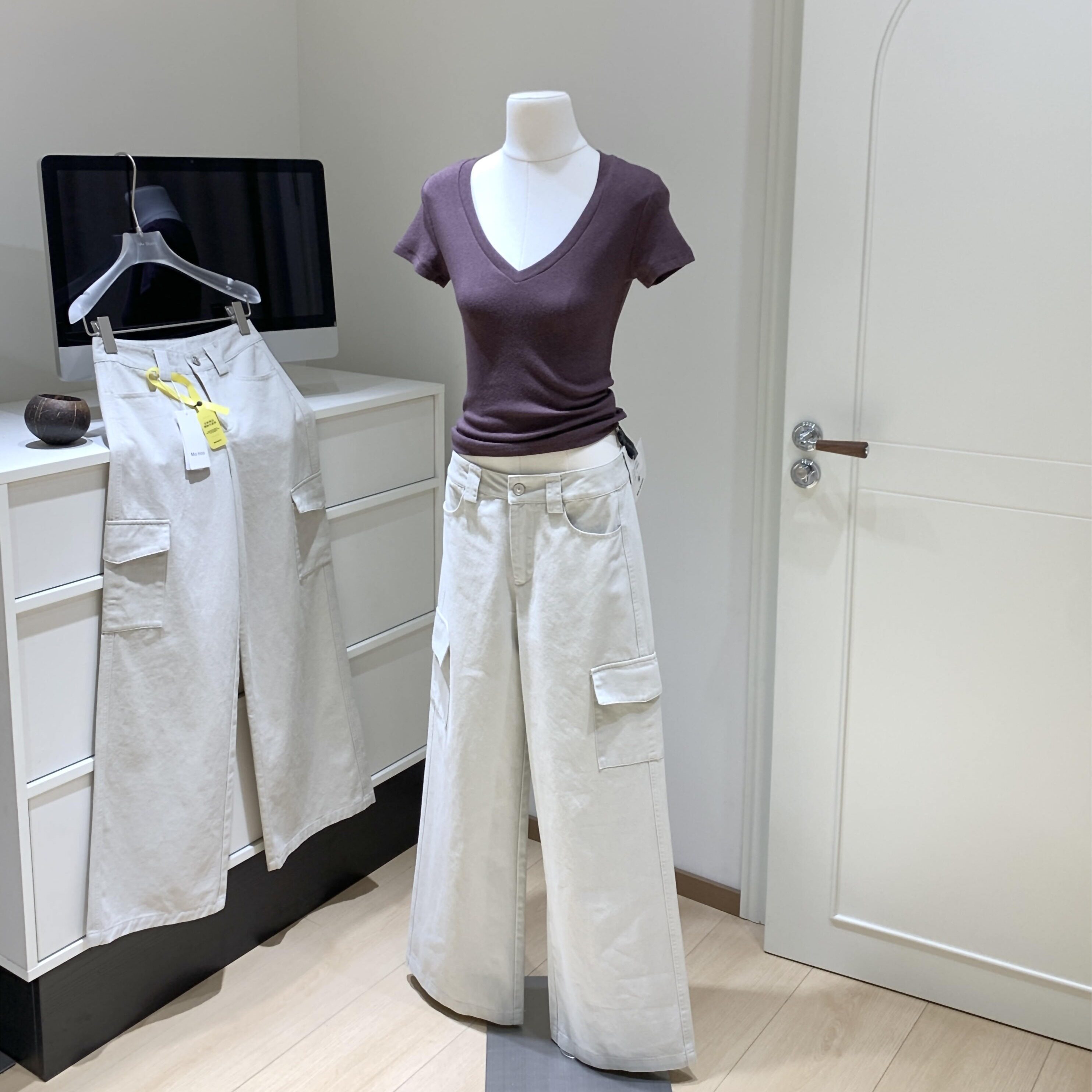 糯糯同款 灰白色休闲工装水洗休闲裤慵懒随意有个性女长裤子