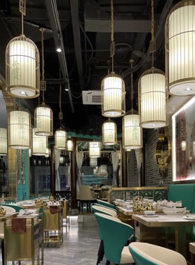 新中式铁艺鸟笼吊灯创意复古吧台茶楼火锅店餐厅饭店酒店灯笼吊灯