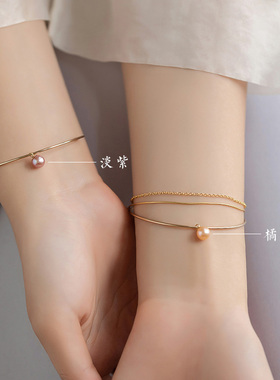 极速网红新品美国14k包金手镯女小G众设计冷淡风珍珠手镯女不掉色