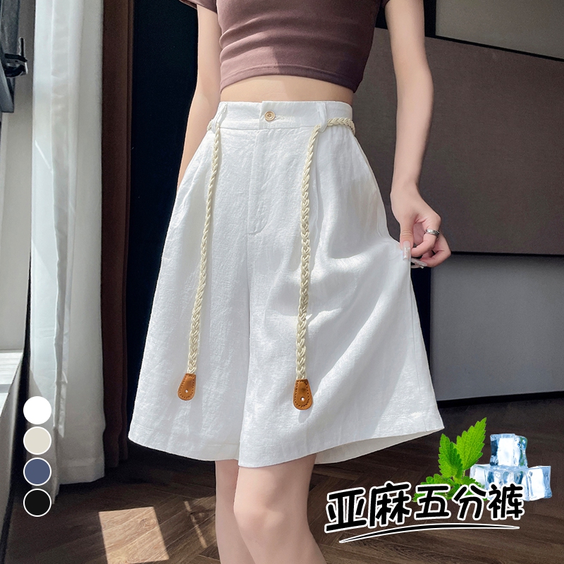 高级天丝亚麻五分裤2025夏季新款A字阔腿高腰宽松棉麻薄款短裤女