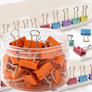 白色长尾夹19mm40个装 橙色大红金属票据夹财务夹单据用32mm燕尾夹