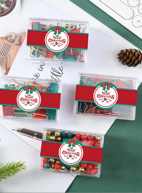 圣诞系列红绿色回形针金色手柄长尾夹19mm塑料大方盒装文创图钉