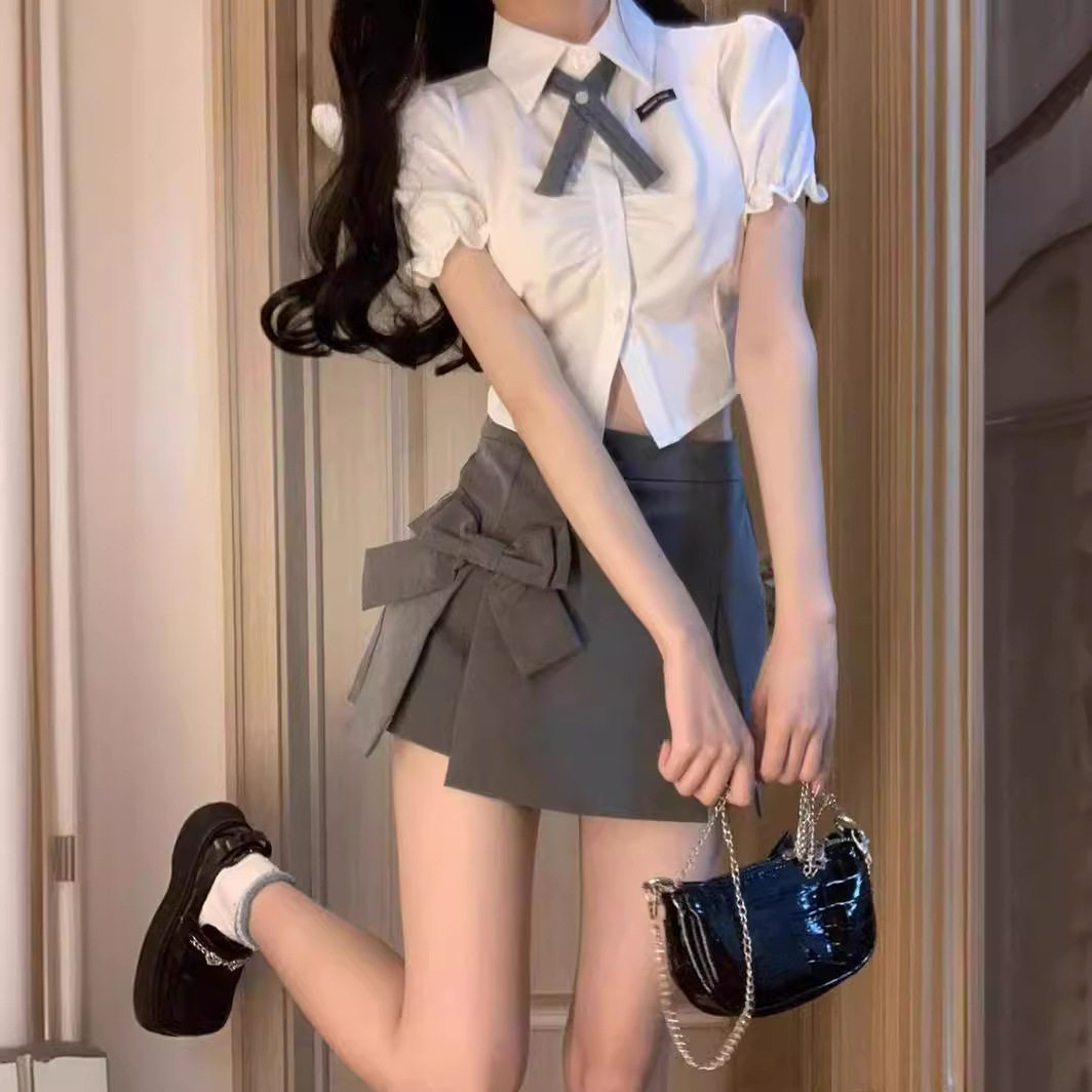 夏季辣妹衬衫短裙两件套女