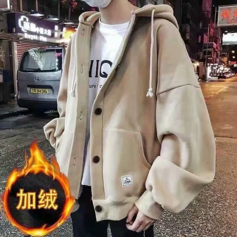 男士秋冬加绒连帽棒球夹克卫衣
