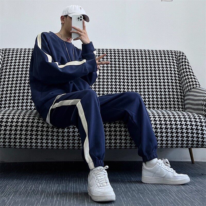 潮牌休闲运动套装男士春秋季宽松情侣款卫衣卫裤搭配一套帅气男装