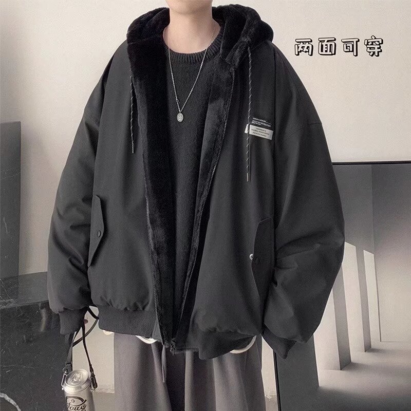 双面穿加厚羊羔毛男棉服