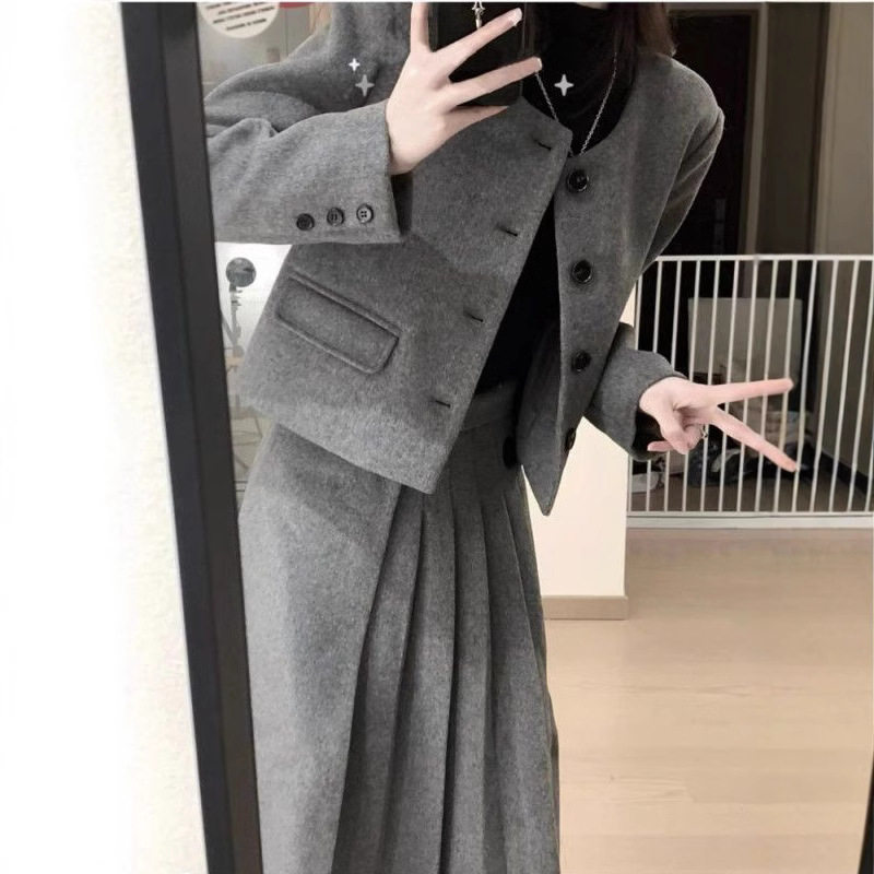 学院风jk制服套装女秋冬御姐毛呢