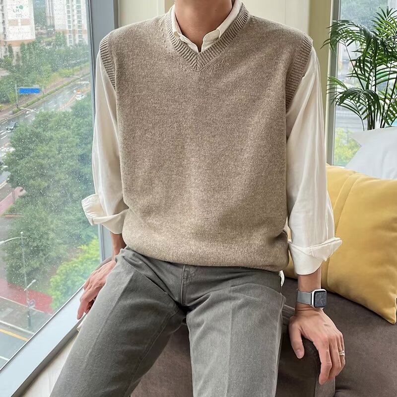 秋季韩版男士V领套头针织马甲
