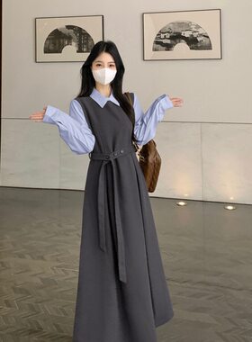 大码秋冬假两件翻领显瘦连衣裙