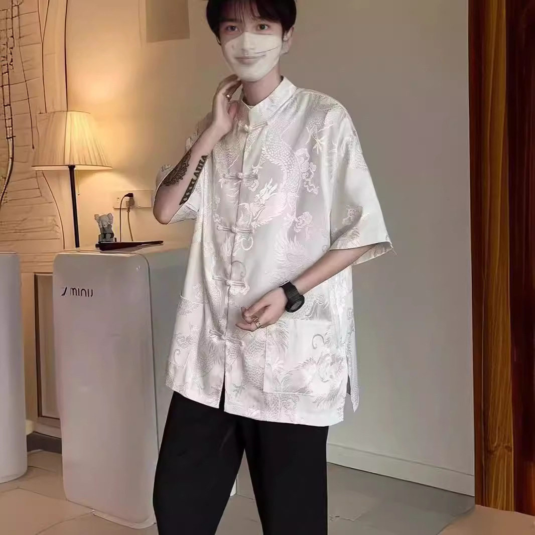新中式盘扣男士五分袖薄款衬衫
