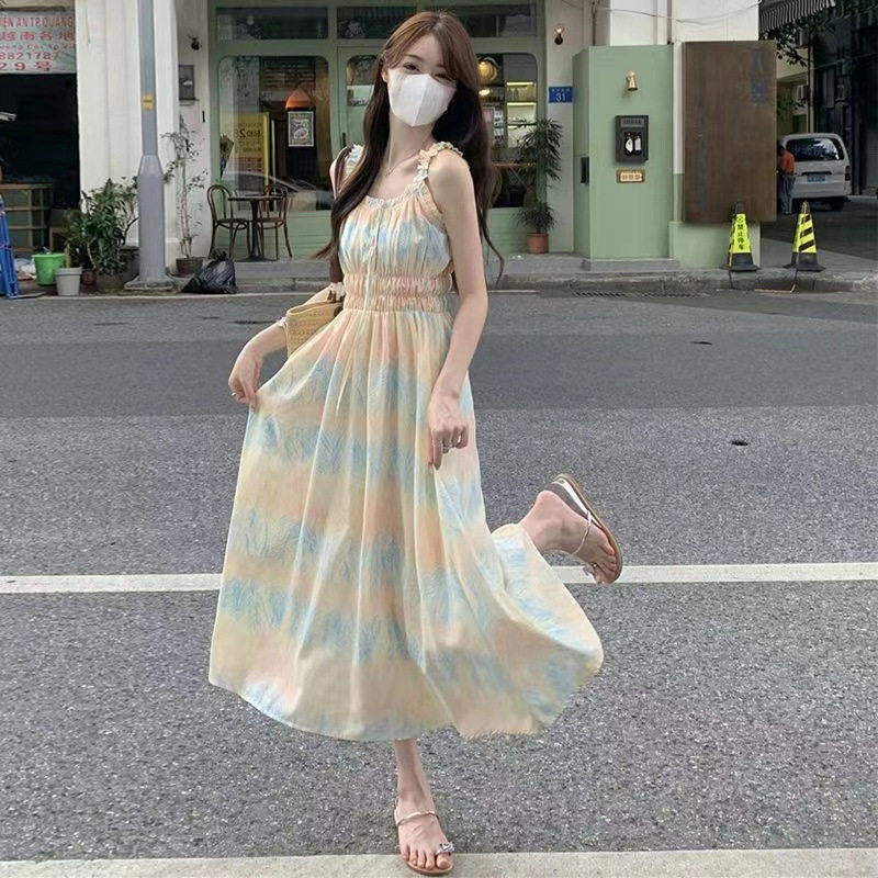 夏季法式初恋奶甜花印连衣裙