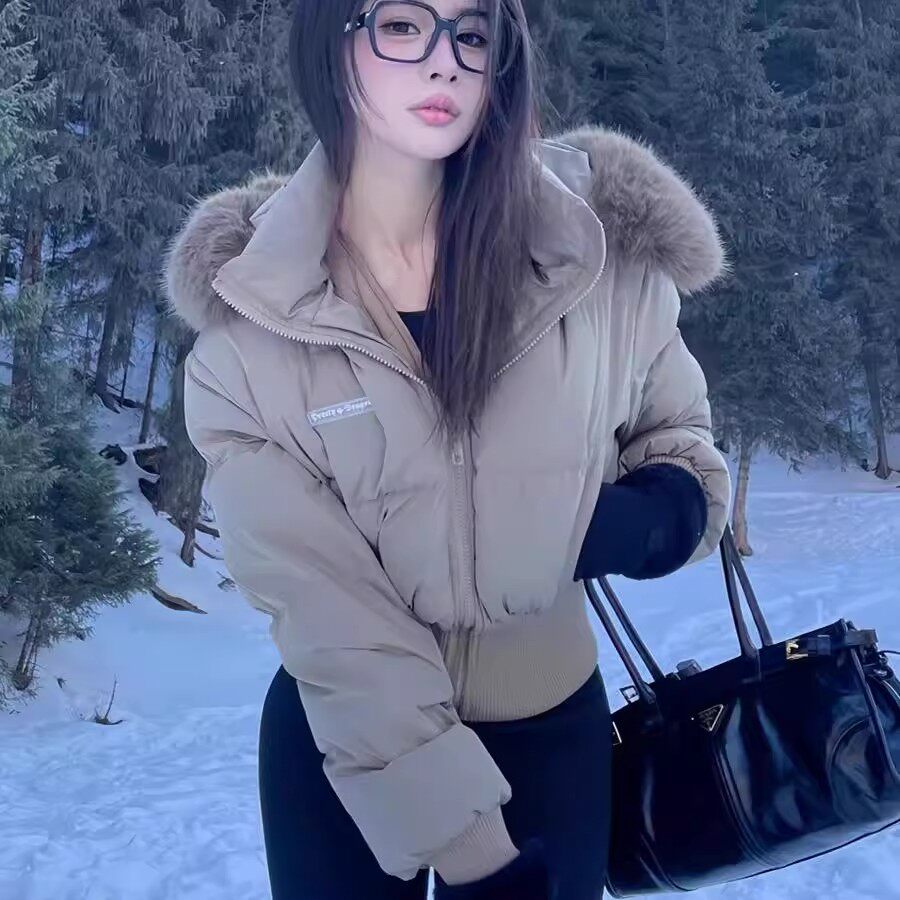 韩系辣妹连帽短款保暖棉服女冬季