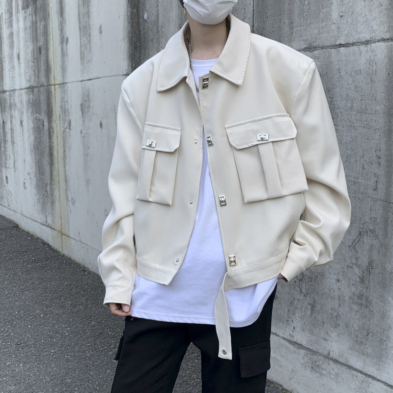 秋季加厚垫肩短款小西装男