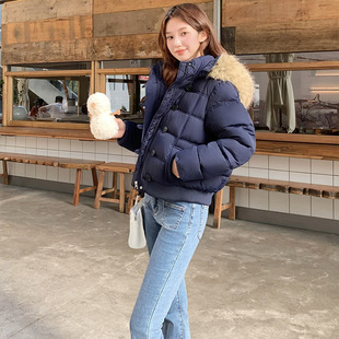 连帽毛领羽绒服女2025冬季新款设计感短款立领白鸭绒加厚保暖上衣