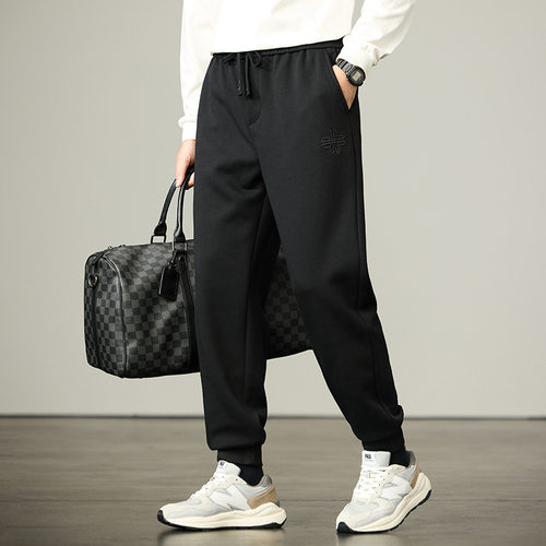 黑色春秋男宽松束脚哈伦卫裤