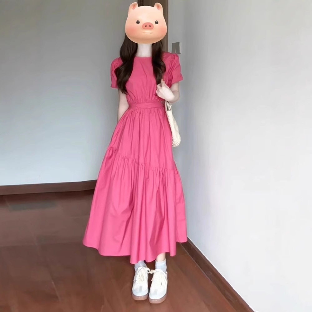 法式火龙果色连衣裙女夏季新款