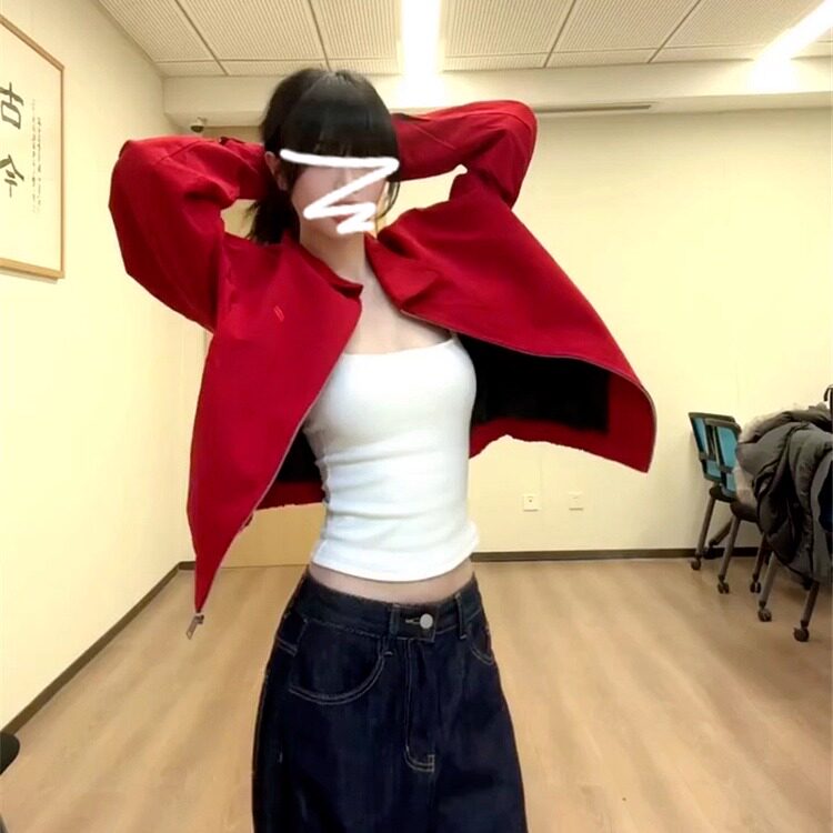 红色哈灵顿夹克外套女早秋季