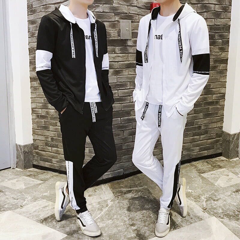秋冬男韩版修身连帽卫衣运动套装
