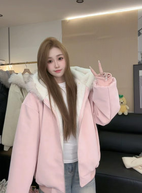 美式连帽座山雕加厚保暖棉服女款
