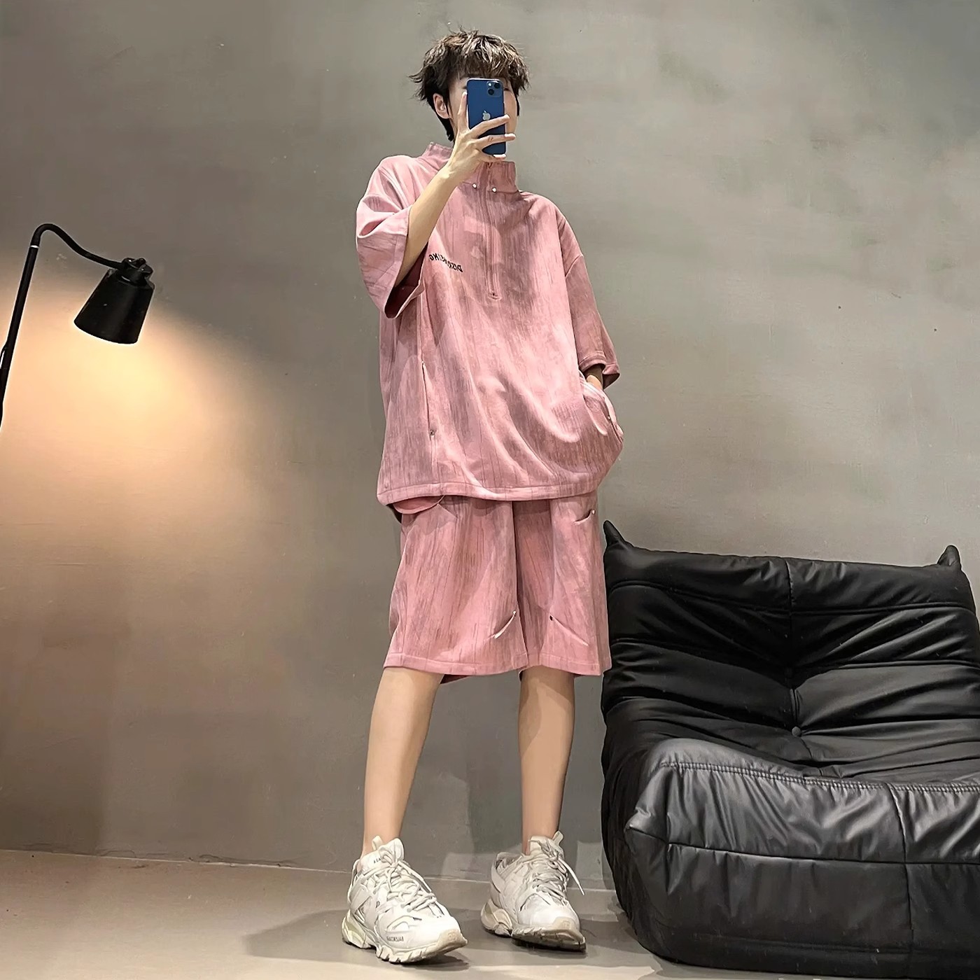 黑色扎染男生短袖短裤运动套装