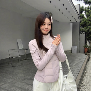 宋正恩粉色短款轻薄排骨羽绒服女冬季保暖修身韩系羽绒内胆外套潮