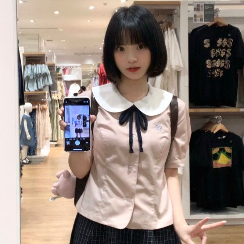 奶糖兔叽甜美制服JK纯色衬衫