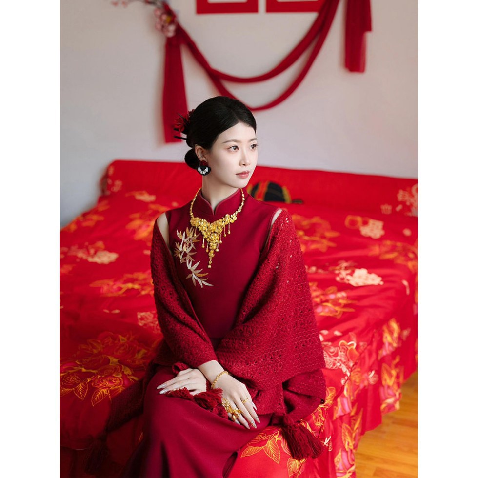 新中式轻奢收腰新娘敬酒旗袍