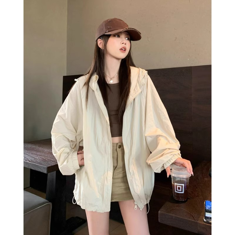 盐系连帽防晒中长款运动夹克女