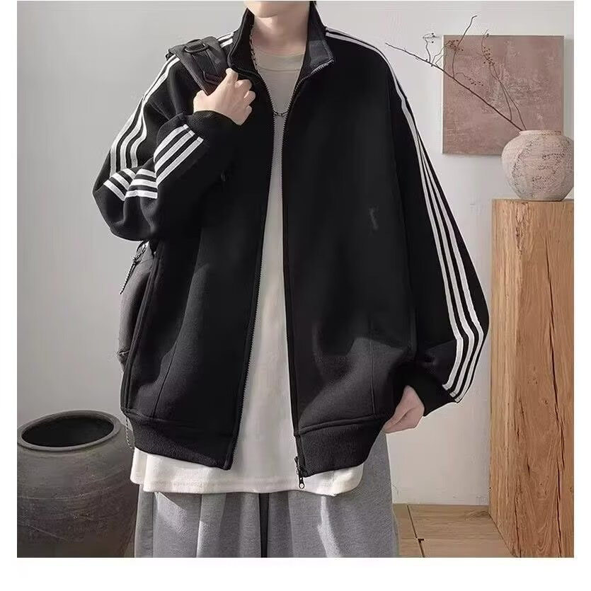 春秋男士立领条纹夹克