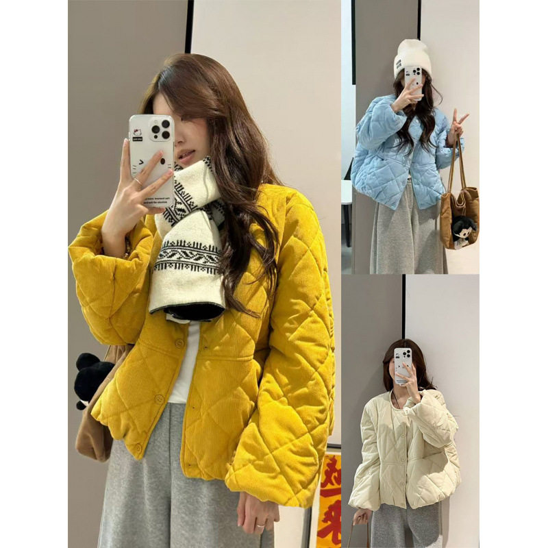 韩系宽松厚款菱格保暖棉服女