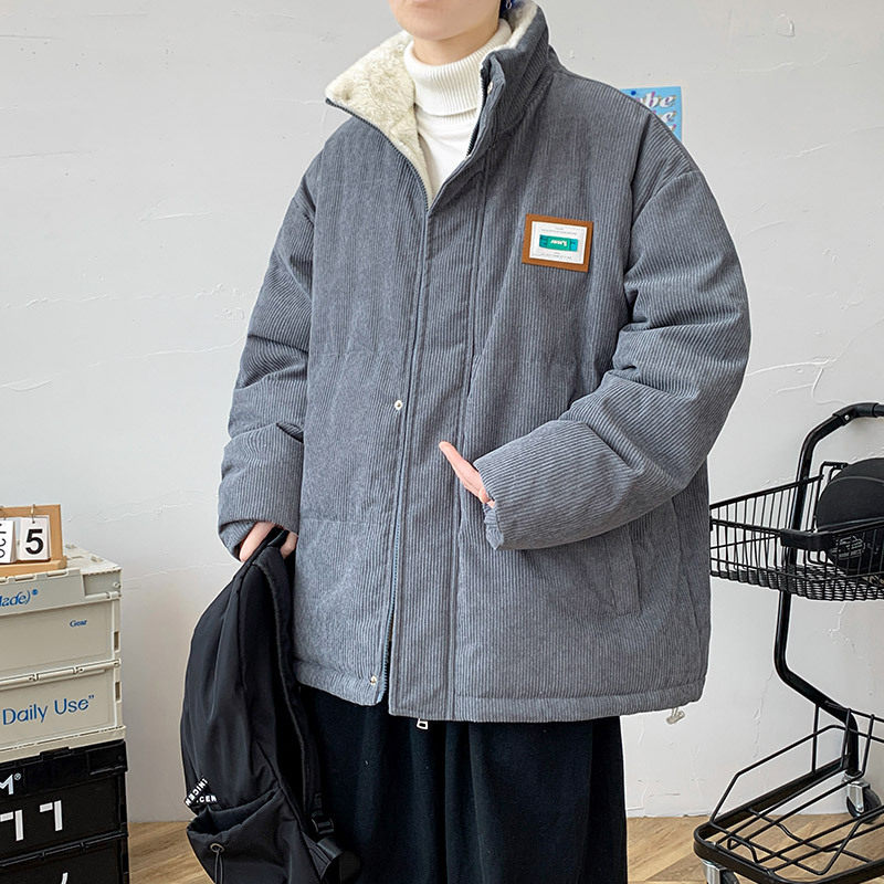 冬季灯芯绒加厚羊羔绒男士棉服