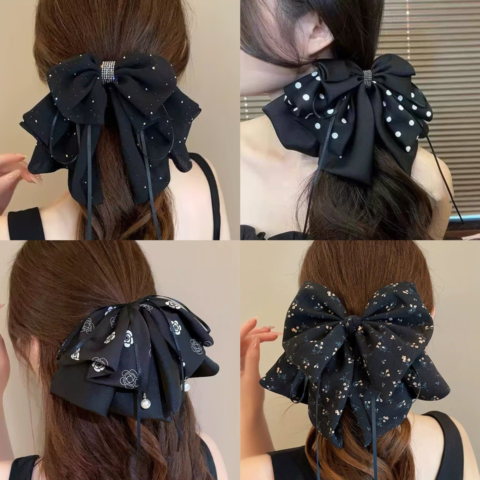 黑色蝴蝶印花飘带马尾夹女后脑勺半扎发抓夹气质轻奢蝴蝶结发夹,饰品/流行首饰/时尚饰品新,民族风发饰,淘宝优惠券,粉丝福利购,淘宝优惠卷