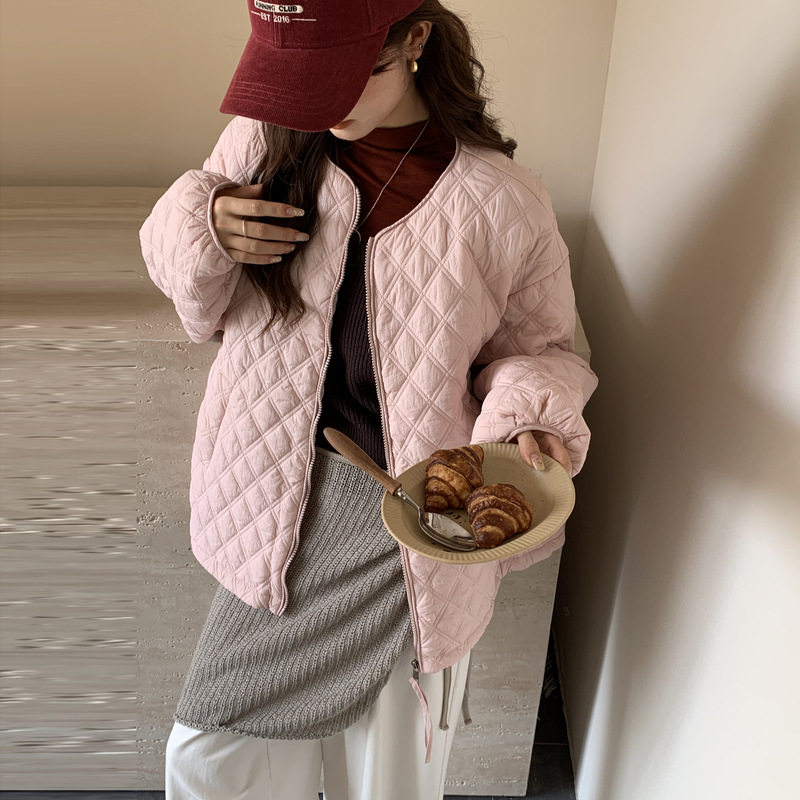 秋冬防风保暖菱格拉链韩版棉衣