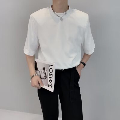 轻熟风男士夏季薄款垫肩短袖T恤