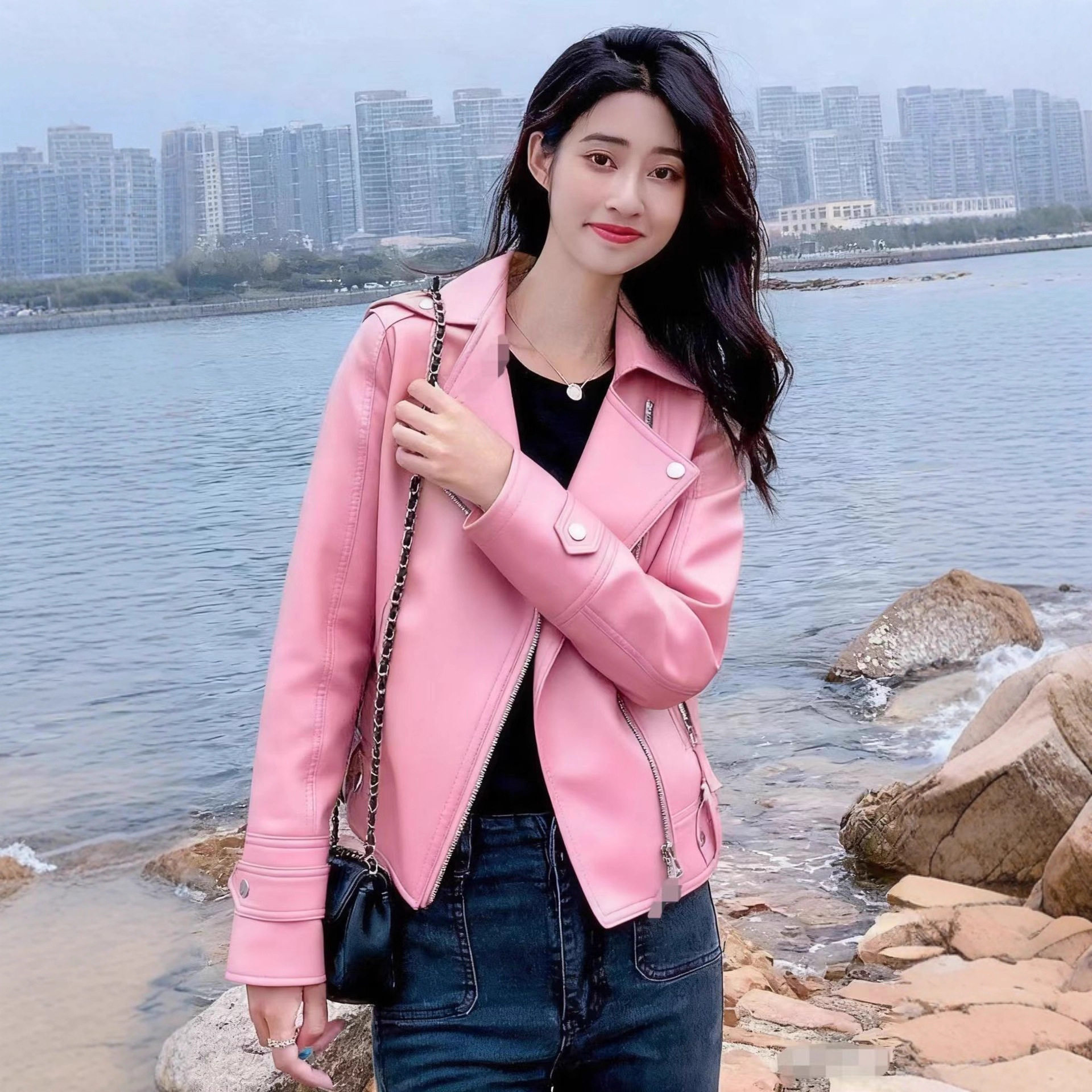 春秋PU机车短款修身皮衣女