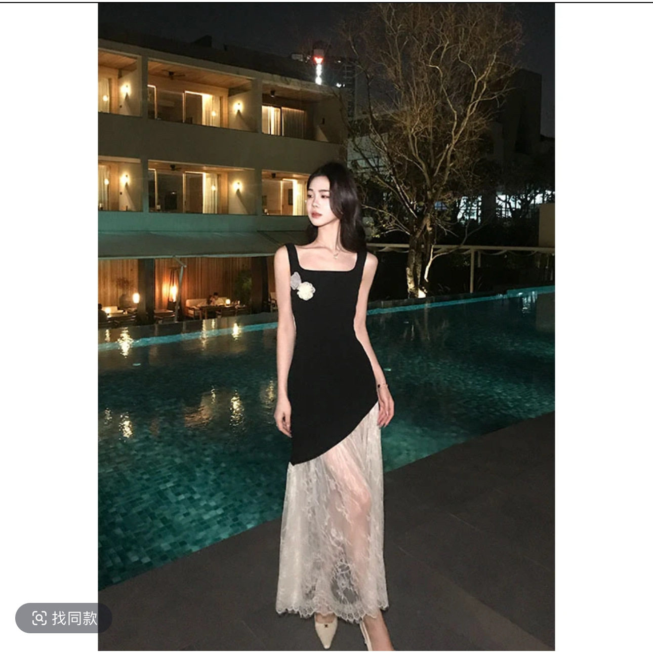 法式赫本风立体花朵蕾丝连衣裙