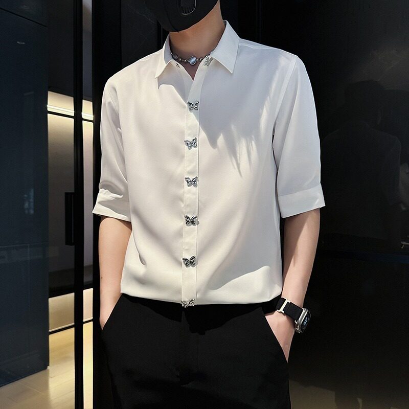 夏季男士五分袖金属扣衬衫