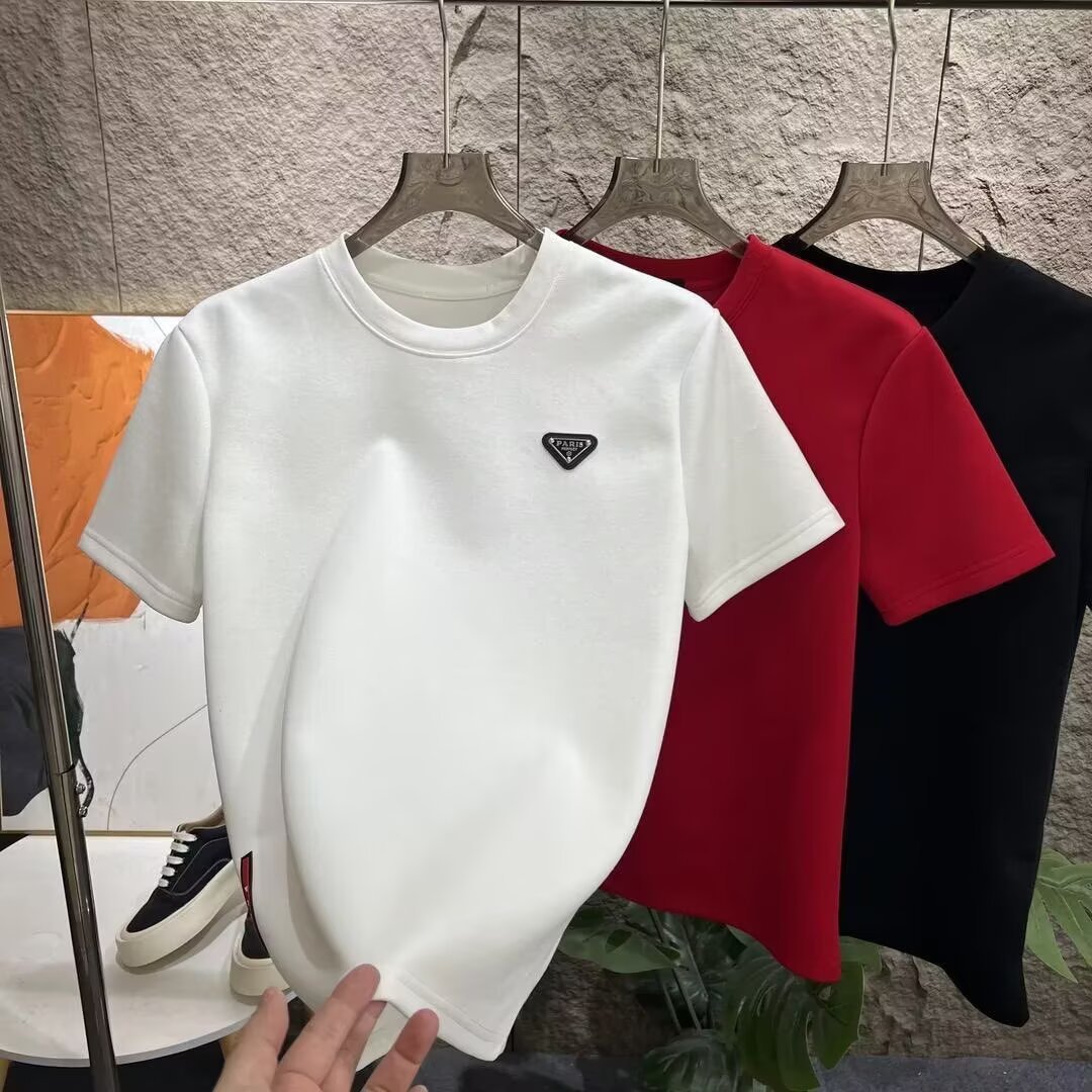 男士半高领短袖T恤三角标徽章