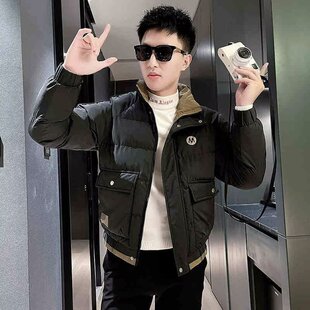 潮牌痞帅立领工装外套男士秋冬季潮流休闲棉服网红修身轻薄款棉衣