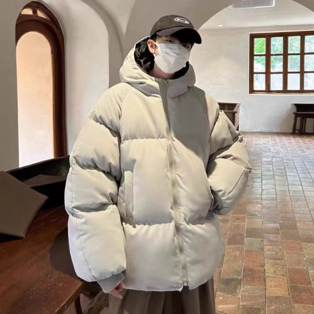 潮牌冬季复古棉衣男生百搭时尚流行日系慵懒纯色宽松休闲连帽外套