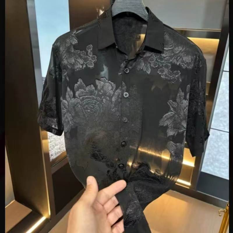 男士夏季短袖印花痞帅新款花衬衫