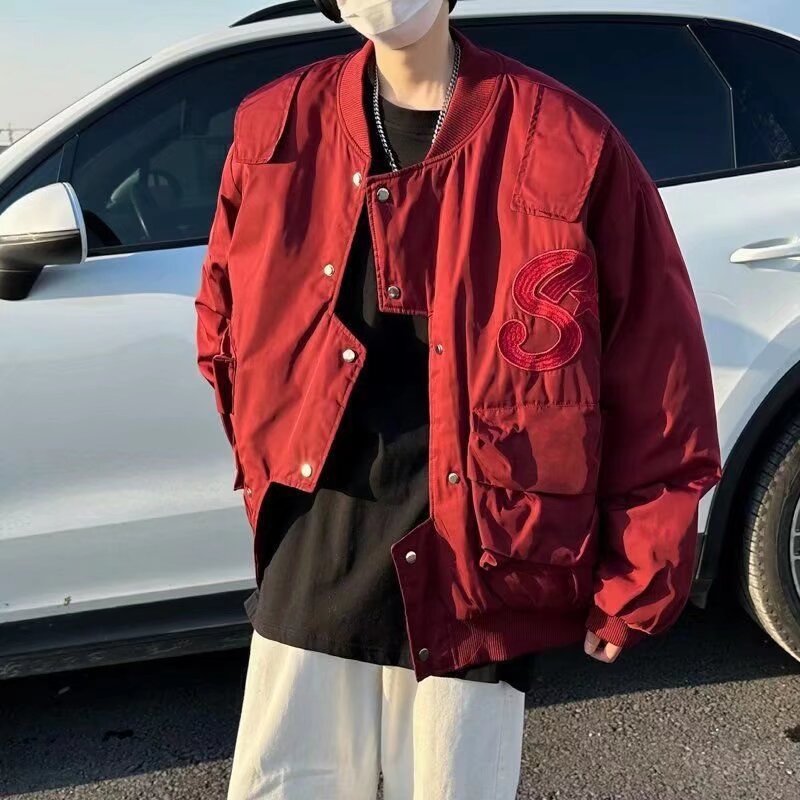 秋冬美式机能宽松棒球夹克男