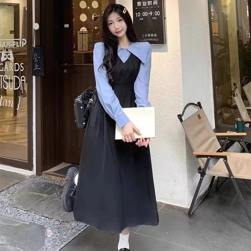 小香风学院风假两件显瘦连衣裙