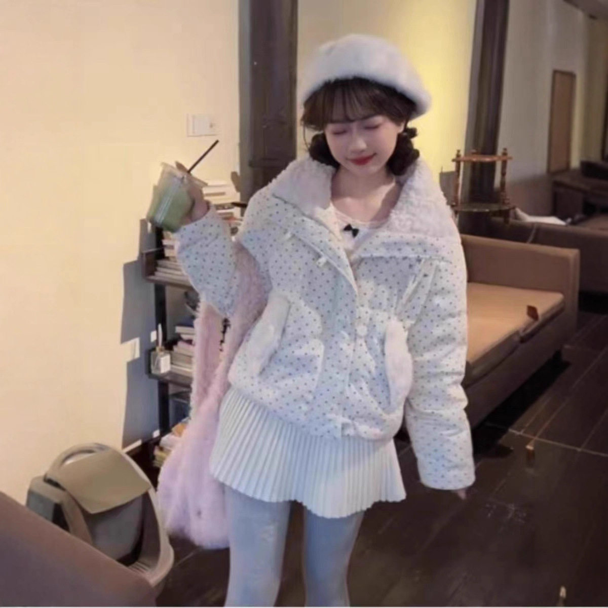波点棉袄短款棉衣外套女