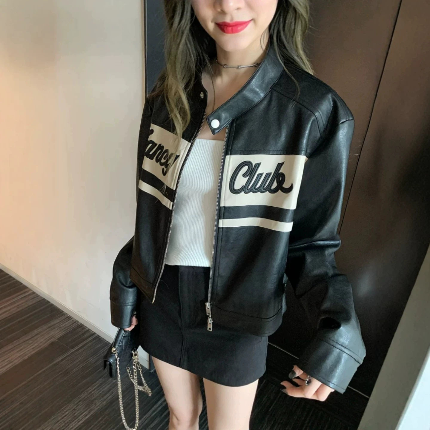 美式复古机车短皮衣女小个子
