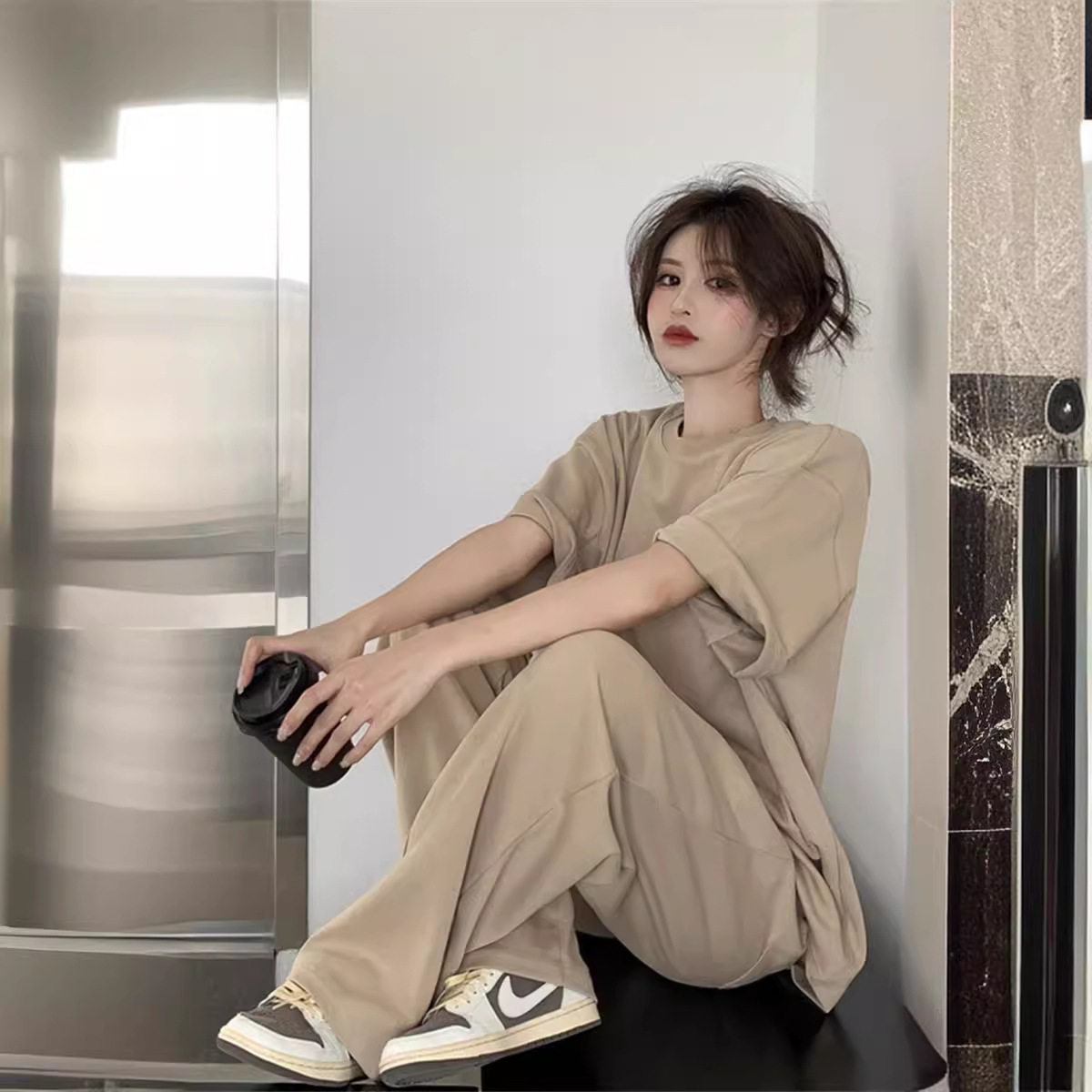 夏季慵懒风短袖长裤运动套装女